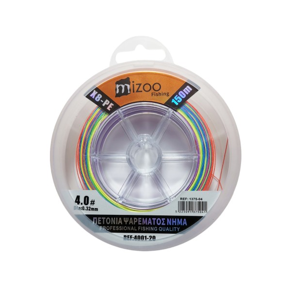 MIZOO FISHING ΝΗΜΑ ΨΑΡΕΜΑΤΟΣ ΠΟΛΥΧΡΩΜΟ X8-PE 150M 4.0# O.32MM 1375-04